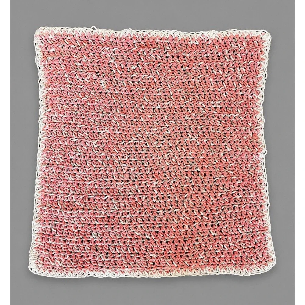 Handmade Baby Blanket Pink White Chunky Knit Chenille Throw Plush Crochet 32x32